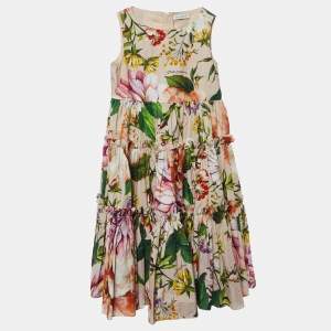 Dolce & Gabbana Kids Pink Floral Print Cotton Ruffled Dress Size 3