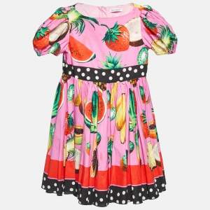 Dolce & Gabbana Kids Multicolor Fruits Print Cotton Dress 5 Yrs