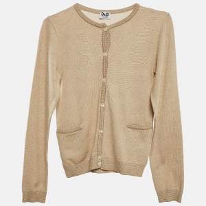 D&G Junior Gold Lurex Knit Button Front Cardigan S