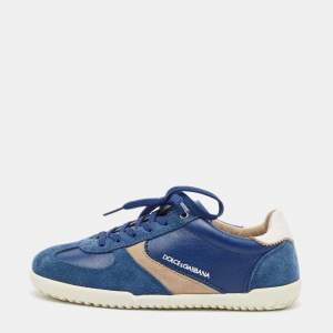 Dolce & Gabbana Blue Leather and Suede Low Top Sneakers Size 33