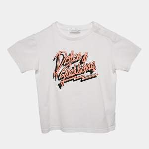 Dolce & Gabbana Kids White Logo Print Cotton Crew Neck T-Shirt 24-30 M