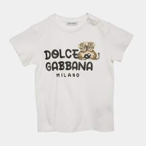 Dolce & Gabbana Kids White Logo Print Cotton Crew Neck T-Shirt 24-30 M
