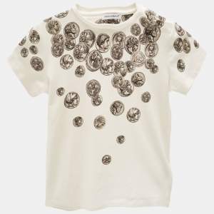 Dolce & Gabbana Kids White Coin Print Cotton Crew Neck T-Shirt 24-30 M 