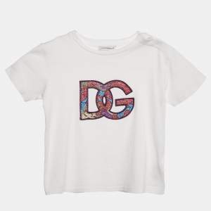 Dolce & Gabbana Kids White Logo Applique Detail Crew Neck T-Shirt 24-30 M