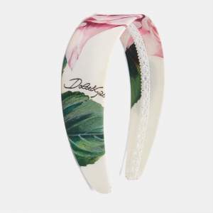 Dolce & Gabbana Kids White Rose Print Poplin Headband 