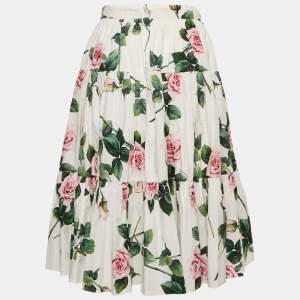 Dolce & Gabbana Kids White Floral Print Cotton Tiered Skirt 11-12 Years