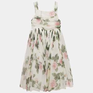 Dolce & Gabbana Kids White Tropical Rose Print Tulle Midi Dress 11/12 Yrs 