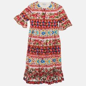 Pre Owned Dolce & Gabbana Multicolor Carretto Con Rose Print Cotton Flouce Dress 6 Yrs