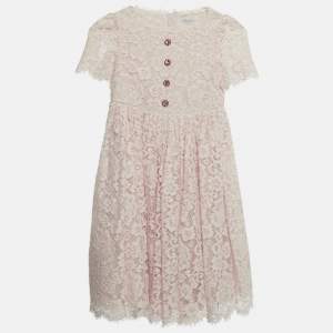 Pre Owned Dolce & Gabbana Kids Pink Lace Bejeweled Buttons Dress 6 Yrs
