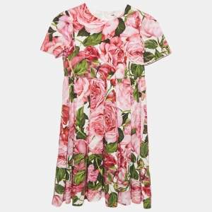 Pre Owned Dolce & Gabbana Kids Pink Floral Print Poplin Dress 7/8 Yrs