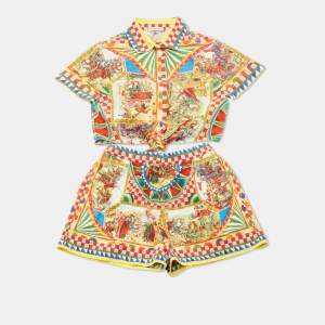 Pre Owned Dolce & Gabbana Kids Multicolor Carretto Print Cotton Top & Shorts Set 7/8 ,6 Yrs