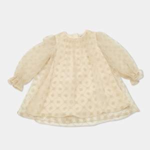 Pre Owned Dolce & Gabbana Kids Beige Logo Embroidered Tulle Dress 6/9 Months 