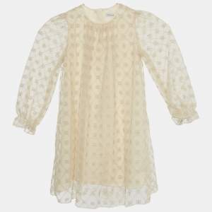 Pre Owned Dolce & Gabbana Kids Beige DG Embroidered Tulle Dress 24-30M