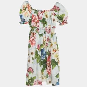 Pre Owned Dolce & Gabbana Kids Blue Floral Print Poplin Dress 11-12Yrs