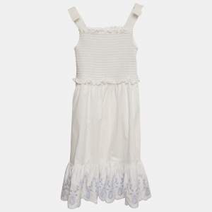 Pre Owned Self-Portrait White Embroidered Cotton Smocking Dress 6-7Yrs