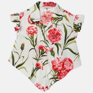 Pre Owned Dolce & Gabbana Kids White Poplin Print Cotton Tie Detail Blouse 4Yrs 