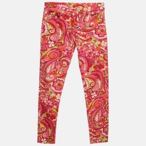 Pre Owned Dolce & Gabbana Kids Pink Paisley Print Denim Jeans 9-10Yrs/Waist 24"