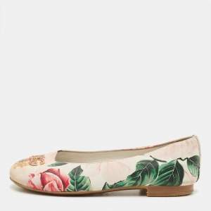 Pre Owned Dolce & Gabbana Size 27 Multicolor Leather Camellia Print Ballet flats 