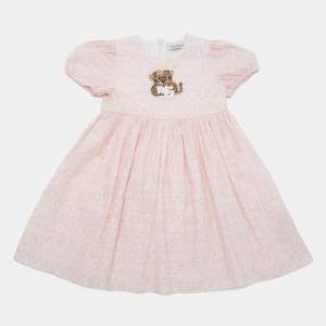 مملوكة مسبقًا Dolce & Gabbana Kids Pink Logo Print Cotton Dress 18-14M