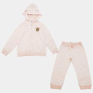 مملوكة مسبقًا Dolce & Gabbana Pink Monogram Pattern Leopard Patch Hoodie and Pant Set 2-3 Yrs