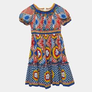 Pre Owned Dolce & Gabbana Kids Multicolour Carretto Print Cotton Flared Dress 7/8 Yrs