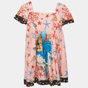 Pre Owned Dolce & Gabbana Kids Pink Capri Print Cotton Flared Dress 9/10 Yrs