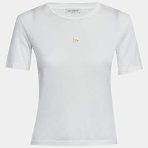 Pre Owned Dolce & Gabbana White Jersey DG Logo Crew Neck T-Shirt 9-10 Yrs