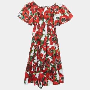 Dolce & Gabbana White/Red Floral Print Cotton Poplin Dress (7-8 Yrs)