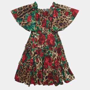 Dolce & Gabbana Brown Rose Leopard Print Cotton Poplin Dress (6 Yrs)