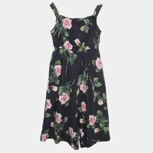 Dolce & Gabbana Black Rose Print Cotton Poplin Jumpsuit (11-12 Yrs)