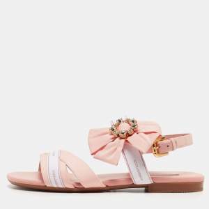 Dolce & Gabbana Pink Fabric Crystal Embellished Flat Sandals Size 35