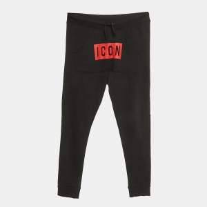 Pre Owned Dsquared2 Black Logo Print Cotton Joggers 16Yrs