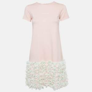 Elie Saab Pink Floral Chiffon Trim Jersey Mini Dress 12 Yrs 