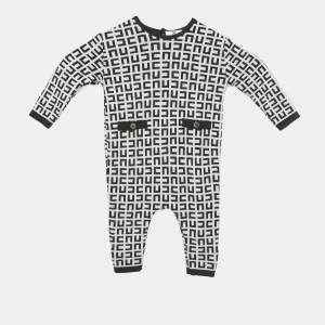 Pre Owned Elisabetta Franchi Black/White Monogram Knit Sleepsuit 6M