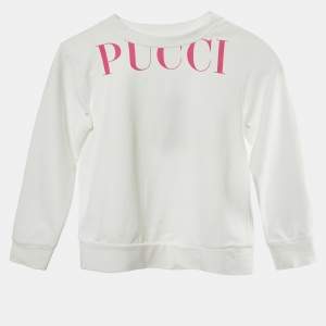 Emilio Pucci White Logo Printed Cotton Knit Sweatshirt 4 yrs