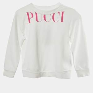 Emilio Pucci White Logo Printed Cotton Knit Sweatshirt 6 yrs