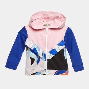 Emilio Pucci Kids Pink/Blue Printed Cotton Zip Up Hoodie Size 4 Yrs