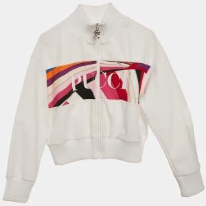 Pre Owned Emilio Pucci Kids White Iris Print Jersey Zip -Up Sweatshirt 12 Yrs