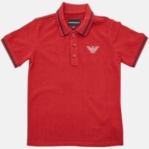Emporio Armani Kids Red Eagle Logo Print Cotton Pique Polo T-Shirt 6 yrs 