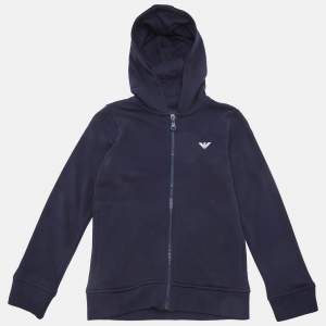 Emporio Armani Kids Navy Blue Logo Trim Cotton Knit Hooded Jacket 8 Yrs