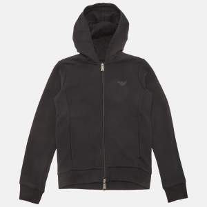 Emporio Armani Kids Black Cotton Knit Hooded Jacket 10 Yrs