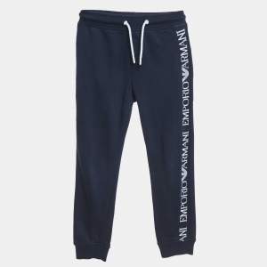Emporio Armani Kids Navy Blue Logo Side Cotton Knit Sweatpants 7 Yrs