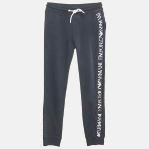 Pre Owned Emporio Armani Kids Navy Blue Cotton Knit Drawstring Jogger Pants 10 Yrs