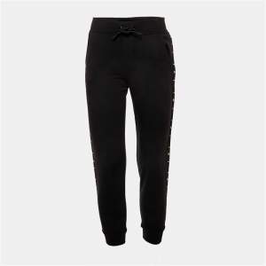 Pre Owned Emporio Armani Kids Black Logo Band Trim Cotton Jogger Pants 12 Yrs