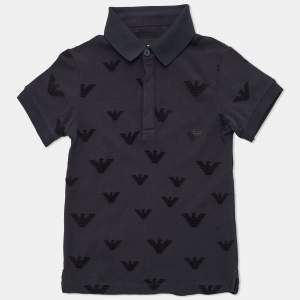 Pre Owned Emporio Armani Kids Navy Blue Logo Flocked Cotton Polo T-Shirt 4 Yrs