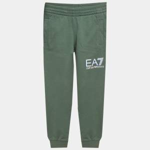 Pre Owned Emporio Armani Kids Green EA7 Print Cotton Joggers 7 Yrs