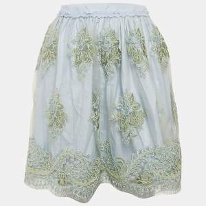 Ermanno Scervino Blue Embroidered Tulle Ruffled Skirt 10 Yrs