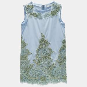 Ermanno Scervino Junior Blue Cotton Lace Patch Detail Sleeveless Dress 6 Yrs