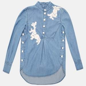 Ermanno Scervino Junior Navy Blue Lace Trim Camicia Blouse 4 Yrs 