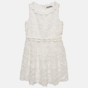 Ermanno Scervino Kids White Floral Embroidery and Applique Organza Dress 6 Yrs